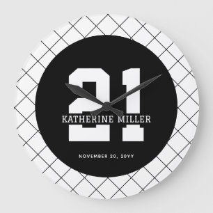 Grande Horloge Ronde 21e anniversaire personnalisé Moderne et élégant