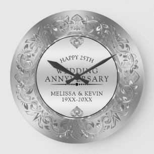 Grande Horloge Ronde 25e anniversaire de mariage argent & diamants blan
