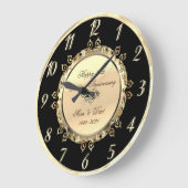 Grande Horloge Ronde 25e anniversaire de mariage Gold Swirls (Angle)