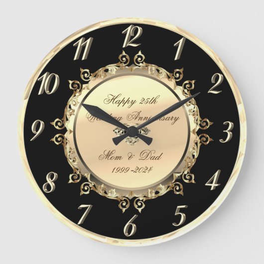 Grande Horloge Ronde 25e anniversaire de mariage Gold Swirls (Recto)