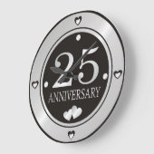 Grande Horloge Ronde 25e Anniversaire de Mariage Noir et Argent (Angle)