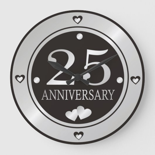 Grande Horloge Ronde 25e Anniversaire de Mariage Noir et Argent (Recto)