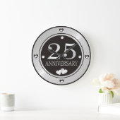 Grande Horloge Ronde 25e Anniversaire de Mariage Noir et Argent (Maison)