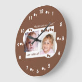 Grande Horloge Ronde 2 photo ma famille brun (Angle)