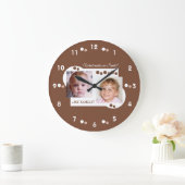 Grande Horloge Ronde 2 photo ma famille brun (Maison)