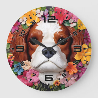 Grande Horloge Ronde 3D Cavalier King Charles Spaniel