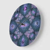 Grande Horloge Ronde 3D Fractal Art Pattern Turquoise Purple Pink (Angle)