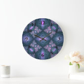 Grande Horloge Ronde 3D Fractal Art Pattern Turquoise Purple Pink (Maison)