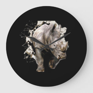 Grande Horloge Ronde 3d Rhino - Rhinoceros d'animaux Safari africains