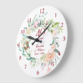Grande Horloge Ronde 40e anniversaire de Mariage de Ruby Roses Floral (Angle)