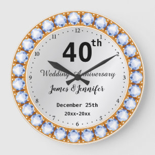 Grande Horloge Ronde 40e anniversaire du Mariage diamant Noms personnal