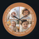 Grande Horloge Ronde 4 Collage photo avec courbure Texte personnalisé a<br><div class="desc">Ajoutez 4 photos et du texte pour faire une conservation spéciale pour un ami ou un événement familial. La bordure et l'arrière - plan peuvent être changés dans la zone de conception avancée. Utilisez vos photos Instagram carrés pour obtenir les meilleurs résultats ! POUR MODIFIER L'ARRIÈRE - PLAN - cliquez...</div>