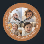 Grande Horloge Ronde 4 Collage photo avec courbure Texte personnalisé a<br><div class="desc">Ajoutez 4 photos et du texte pour faire une conservation spéciale pour un ami ou un événement familial. La bordure et l'arrière - plan peuvent être changés dans la zone de conception avancée. Utilisez vos photos Instagram carrés pour obtenir les meilleurs résultats ! POUR MODIFIER L'ARRIÈRE - PLAN - cliquez...</div>