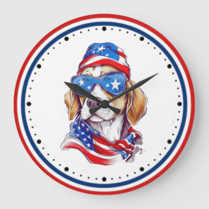 Grande Horloge Ronde 4 juillet Sublimation de chien-66361
