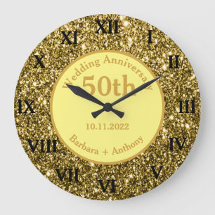 Grande Horloge Ronde 50e Anniversaire de Mariage d'or d'étincelle
