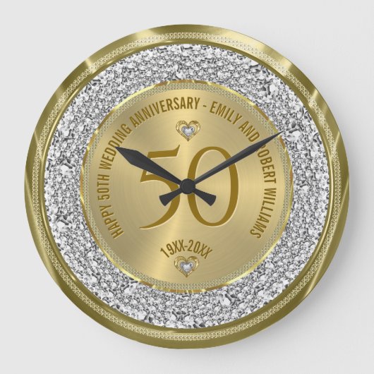 Grande Horloge Ronde 50e anniversaire de mariage or blanc diamants (Recto)