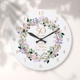 Grande Horloge Ronde 50e anniversaire du Mariage Floral Lavender Garlan