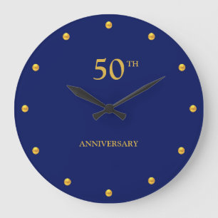 Grande Horloge Ronde 50e anniversaire et points d'or sur bleu marine