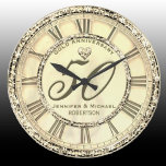 Grande Horloge Ronde 50e Gold Wedding Anniversary Large Clock<br><div class="desc">Commemorate your 50th gold anniversary with this custom personalized clock with a heart. Makes a beautiful. Art by Amelia Carrie</div>