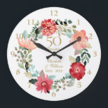 Grande Horloge Ronde 50e Golden Wedding Anniversary Floral Garland<br><div class="desc">Featuring a delicate watercolor floral garland,  this chic botanical 50th wedding anniversary clock can be personalized with your special golden anniversary details in elegant typographiy. Designed by Thisisnotme</div>