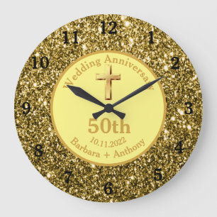 Grande Horloge Ronde 50e Golden Wedding Anniversary Gold Religious Lar