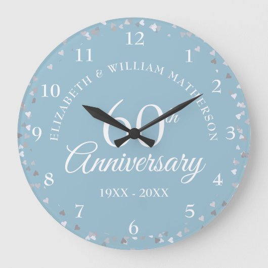 Grande Horloge Ronde 60e Anniversaire Coeurs Confetti (Recto)