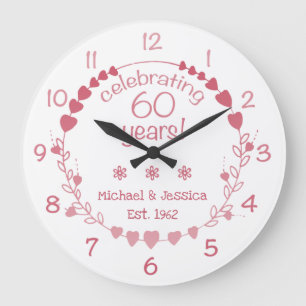 Grande Horloge Ronde 60e anniversaire de Mariage Coeurs