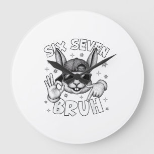 Grande Horloge Ronde 67 Six Seven Bruh Lapin Mignon avec Lunettes de So
