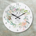 Grande Horloge Ronde 70e anniversaire de Mariage Floral Rose<br><div class="desc">Doté d'une délicate guirlande florale d'aquarelle,  cette horloge botanique chic 70ème anniversaire mariage peut être personnalisée avec vos détails spéciaux d'anniversaire de platine mis dans une élégante typographie. Conçu par Thisisnotme©</div>