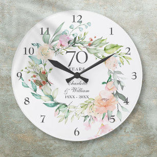 Grande Horloge Ronde 70e anniversaire de Mariage Floral Rose