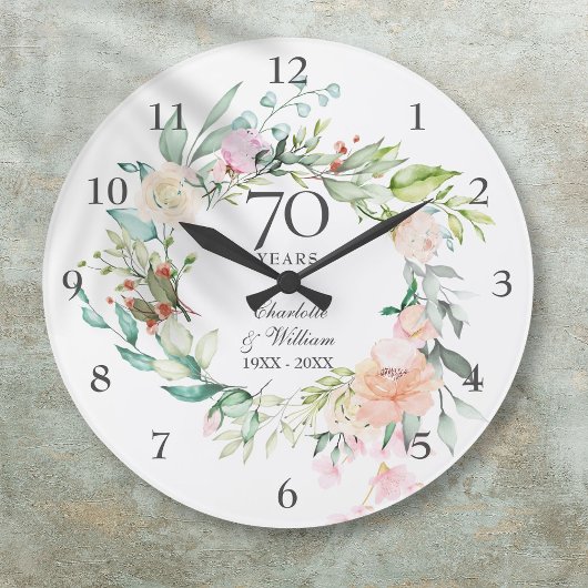 Grande Horloge Ronde 70e anniversaire de Mariage Floral Rose