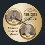 Grande Horloge Ronde 80th Birthday Customized Then Now Gold Photo Frame<br><div class="desc">A chic, gradation dorée serves as the background to two dark gold frames. Replace the sample images with your own "Then and Now" photos of the most fabulous 80-year-old in your life. Customize with names and messages. Makes a wonderful, classy vend to celebrate the milestone birthday of your favorite senior...</div>