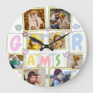 Grande Horloge Ronde 8 Photo Collage mignon bébé rose Bleu Granny