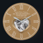 Grande Horloge Ronde 8th Bronze wedanniversary custom photo heart<br><div class="desc">Bronze heart wedanniversclock personalize with your own couples, year of marriage, and names or relationship to you. The example reads Belinda & James Thompson 8e Bronze Wedding Anniversary and your marriage and current date. Other matching eight years married wedding anniversary heart toxits and cards are available. Precious metal bronze heart...</div>