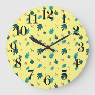 Grande Horloge Ronde À feuillage persistant Tree Feuilles & Red Holly B