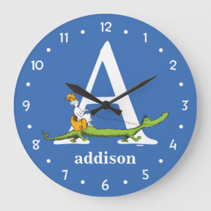 Grande Horloge Ronde ABC du Dr Seuss : Lettre A - Blanc   Ajouter Votre