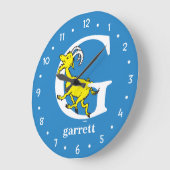 Grande Horloge Ronde ABC du Dr Seuss : Lettre G - Blanc | Ajouter Votre (Angle)