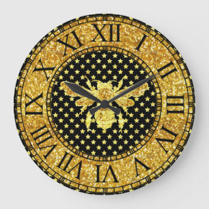 Grande Horloge Ronde Abeille de miel en or