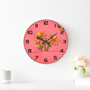Grande Horloge Ronde Abeille Et Fleurs