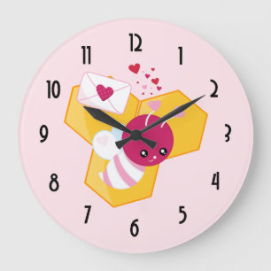 Grande Horloge Ronde Abeille mignonne aux Coeurs de Saint-Valentin rose