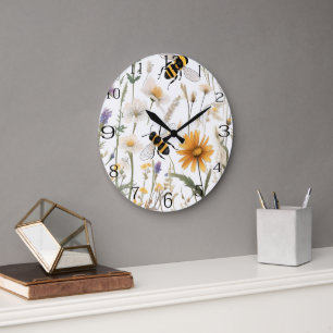 Grande Horloge Ronde Abeilles Et Fleurs sauvages,
