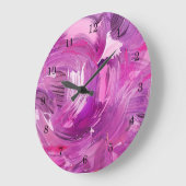 Grande Horloge Ronde Abstract Art Modern Purple Pink White (Angle)