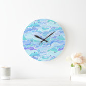 Grande Horloge Ronde Abstract bleu (Maison)
