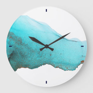 Grande Horloge Ronde Abstract Turquoise Gold Alcohol Ink Art