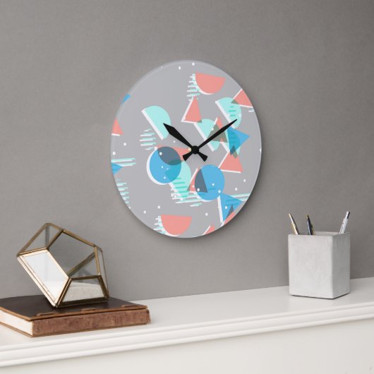 Grande Horloge Ronde Abstrait Bauhaus demi-cercles Mod Pop Art Motif (Bureau)