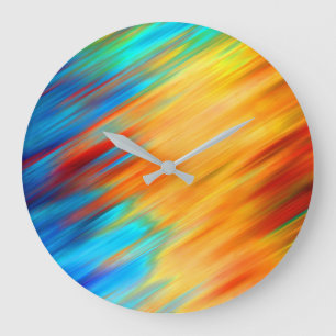 Grande Horloge Ronde Abstrait coloré bleu orange flare