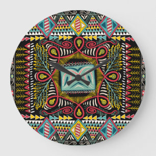 Grande Horloge Ronde Abstrait coloré : design de poche carré.