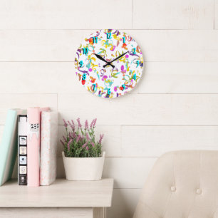 Grande Horloge Ronde Abstrait Confetti Toss Sur Blanc