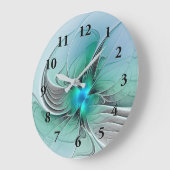 Grande Horloge Ronde Abstrait De Bleu, Art Fractal Moderne (Angle)