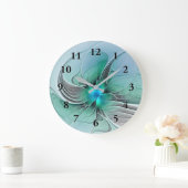 Grande Horloge Ronde Abstrait De Bleu, Art Fractal Moderne (Maison)